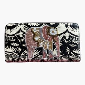 Sakroots Elephant Print Snap Wallet Bifold Black & cream Boho Vegan